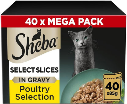 Select Slices Poultry Adult Wet Cat Food Pouches 40 X 85 G, 40 Gravy Pouches, Bulk Cat Food Megapack