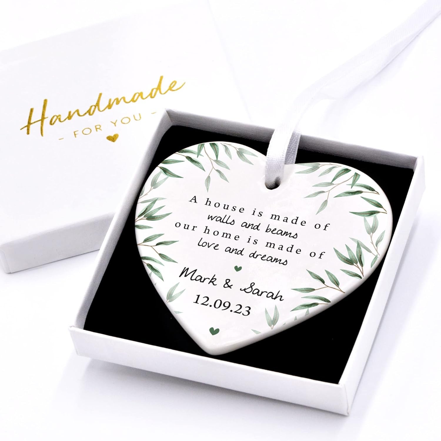 Our New Home Plaque, House Warming Gifts New Home, Personalised Our Home Gift for Family Couple, White Ceramic Heart Plaque Gift, with Gift Box