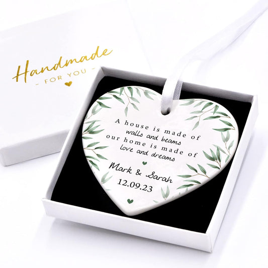 Our New Home Plaque, House Warming Gifts New Home, Personalised Our Home Gift for Family Couple, White Ceramic Heart Plaque Gift, with Gift Box