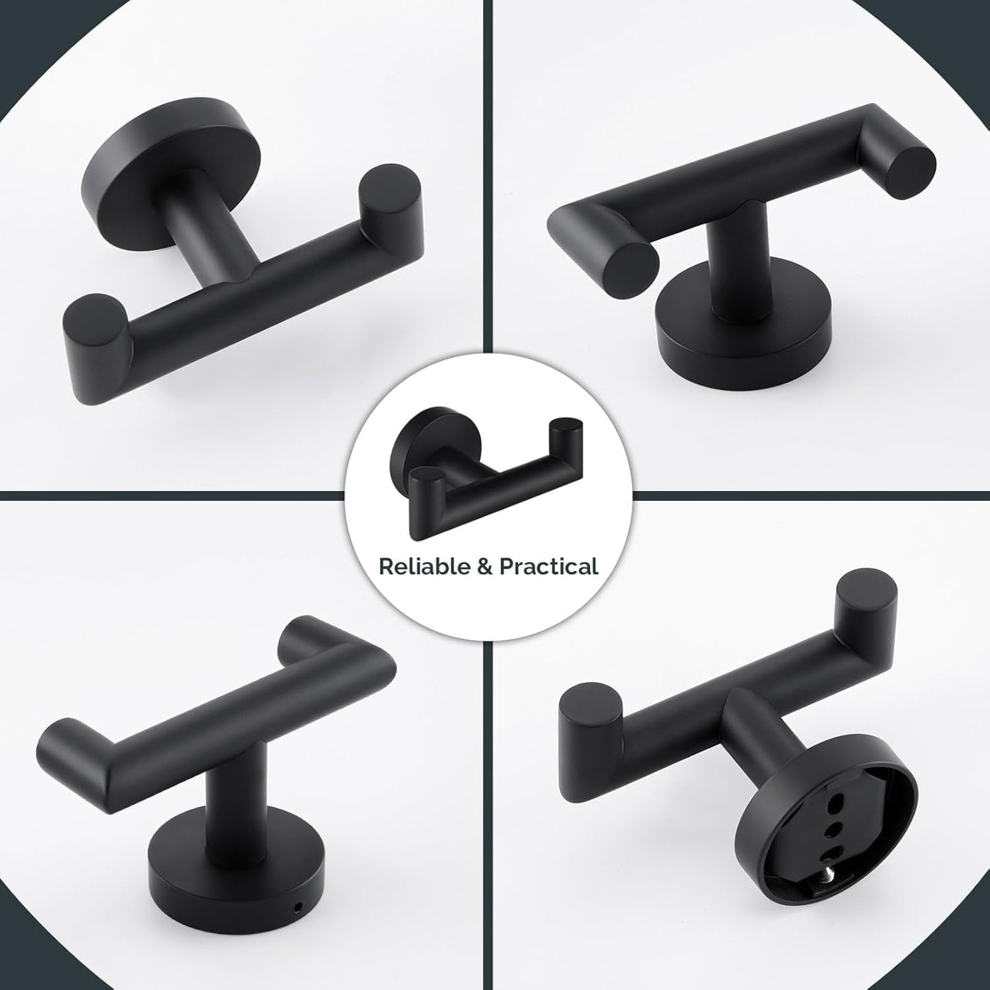 Double Door Hooks for Bathrooms, Matte Black Hooks for Kitchen Bathroom, SUS304 Stainless Steel Coat Hook, Heavy Duty Towels Holder for Hanging Towel, Coats,Sponges, Clothes, Wall Mount, 2 Packs