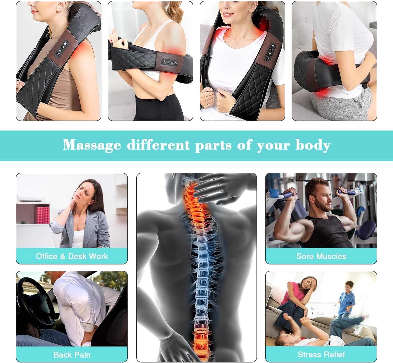 Neck Massager Back Massager with Heat - Shiatsu Neck Massager Present, Gifts for Women/Men/Mom/Dad -Deeper Tissue Kneading Massage Pillow for Neck, Back, Shoulder, Leg, Foot, Body Relieve Muscle Pain