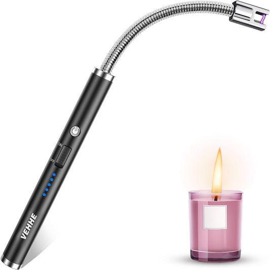Candle Lighter, Electric Lighter Rechargeable USB Lighter with 360° Long Flexible Neck, Arc Windproof Lighter with LED Battery Display, for BBQ Camping Light Candles Gas Stoves