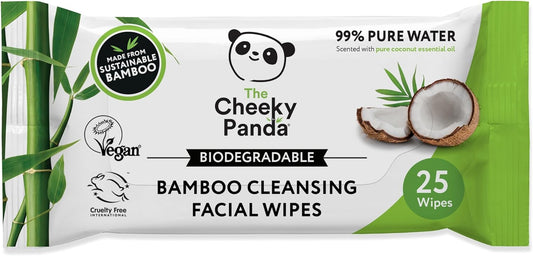 Bamboo Facial Make up Remover Wipes | Sustainable Face Wipes Eye Makeup Remover | Coconut Scented Pack of 25 Face Wipes | 99% Purified Water