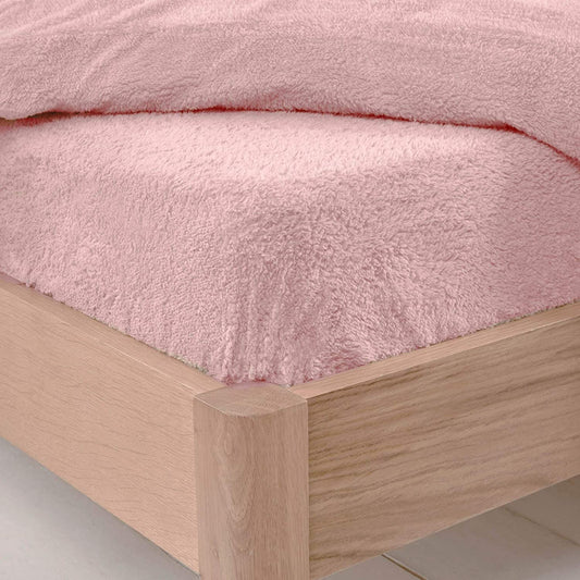 Teddy Fleece Fitted Bed Sheet Thermal Warm Soft Luxury Fluffy Cuddly Cosy Bedding, Blush Pink - Single
