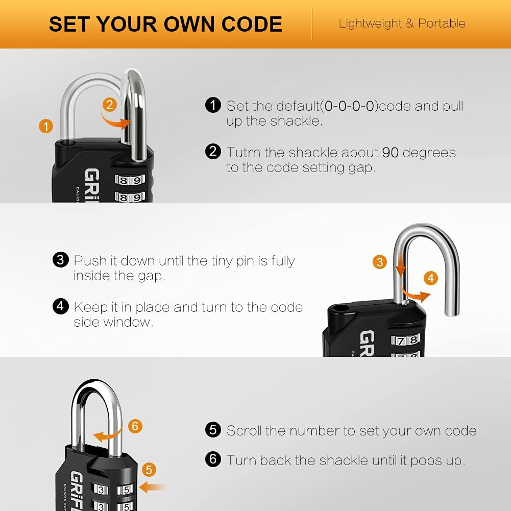 Combination Padlocks with 4 Digit Code, Locker Padlock Outdoor Heavy Duty Weatherproof for School Gym Locker Cabinet, Garage, Gate, Shed GA1001-1 (1 PACK), Black