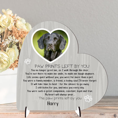 Personalised Pet Bereavement Plaque with Stands - Handcrafted Photo Memorial Decor from MDF Wood, Customisable Design, Mdf Wood Heart on Stands Uk-Made (Mdf Wood 13.5Cm X 13.5Cm, Grey Wood Effect)