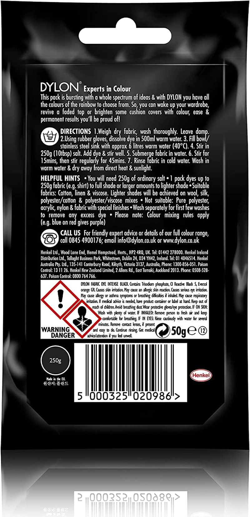 Hand Dye, Fabric Dye Sachet for Clothes, Soft Furnishings and Projects, 50 G - Tulip Red