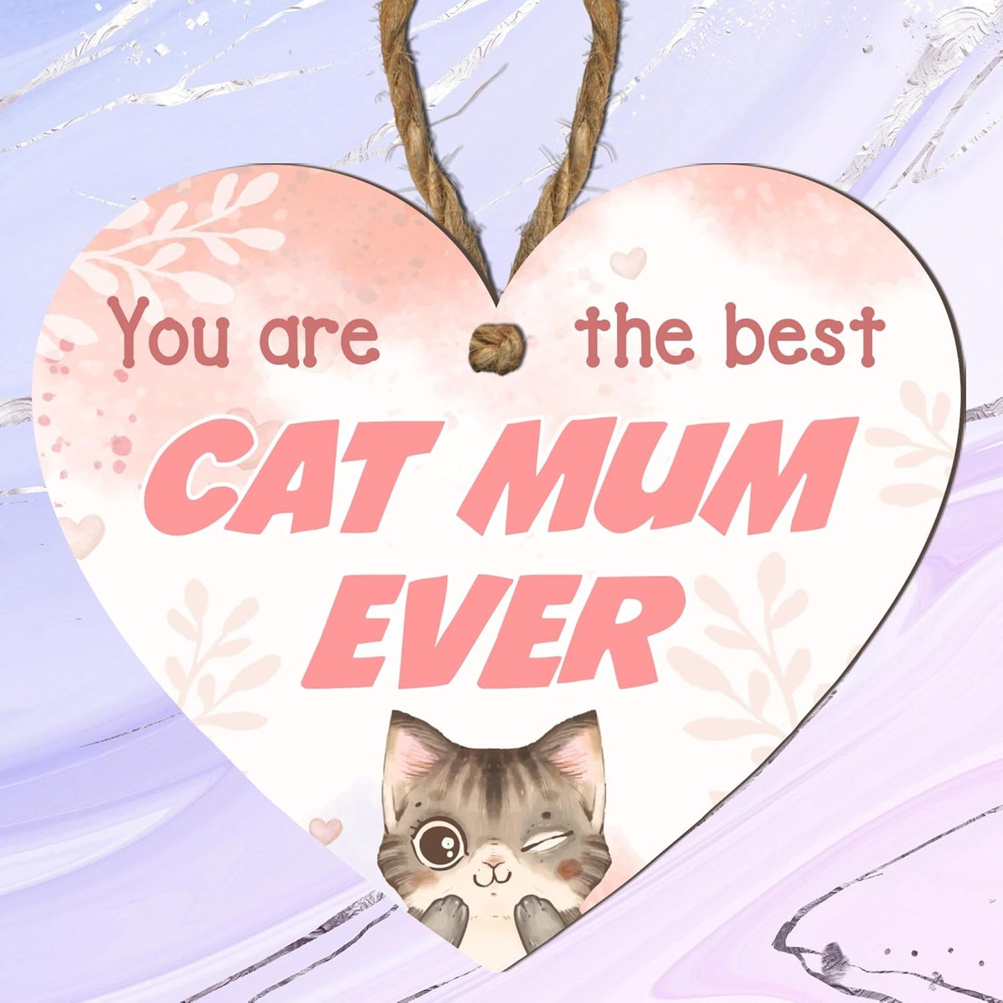 Handmade Wooden Heart Plaque - Unique Gift for Cat Mum - You Are the Best Cat Mum Ever Unique Cat Lover Gift, Birthday, Mother'S Day, Handmade, UK Made