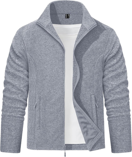 Mens Fleece Jacket Full Zip Lightweight Warm Winter Outdoor Casual Jacket Work Fleece Tops with Zip Pockets