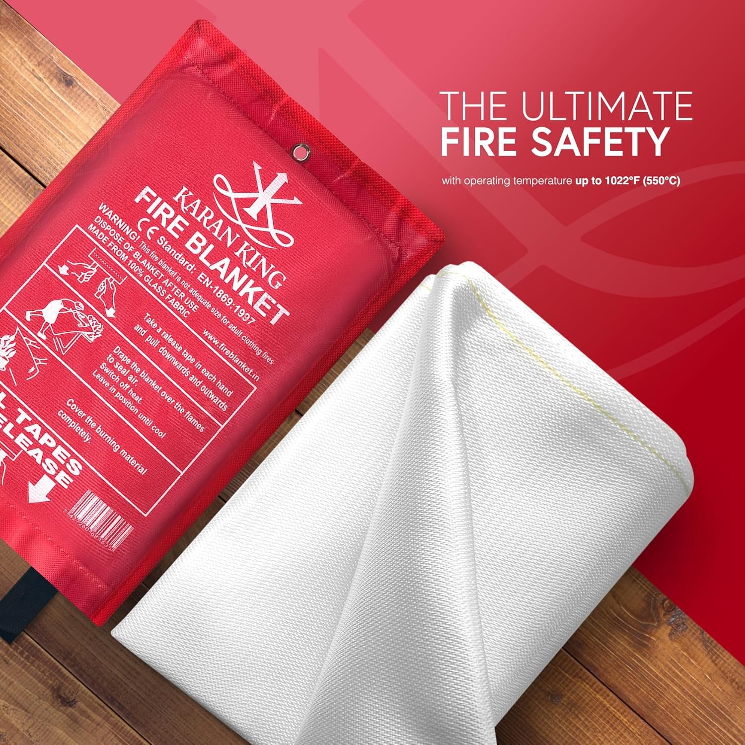 ® - Fire Blanket - Flame - Retardant Safety Blanket for Home, Kitchen, Caravans, Garages - Heat-Resistant and Versatile Fire Protection Equipment (Large, Quick Unfolding, with Loops)