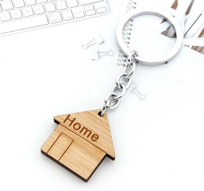 4 Pcs Wooden House Keychain Wooden Keychain Home Keyring Decoration Small House Shape Keychain Housewarming Gift Cute Home Keychain for Real Estate Gifts Home Clients Home Buyers Clients