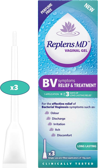 BV Symptoms Relief & Treatment Vaginal Gel - X3 Single Use Applicators, White, 3 Count (Pack of 1)