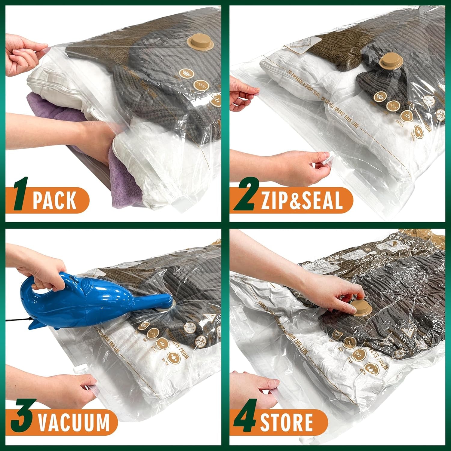 Space Saver Bags for Travel and Home Reusable Vacuum Storage Bags save 80% More Storage Space Work with Vacuum Cleaner (9 Jumbo, No Pump Included)