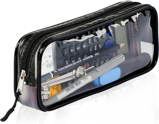 Clear Pencil Case Black | 22X4X9 Cm Stylish, Practical and Transparent Pencil Case | Versatile Storage for Stationery, Toiletries, Makeup, Travel & Office Supplies