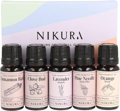 Winter Essential Oils Gift Set - 5 X 10Ml | Essential Oils for Diffusers for Home, Aromatherapy, Candle & Soap Making | Cinnamon Bark, Clove Bud, Lavender, Pine, Sweet Orange | UK Made