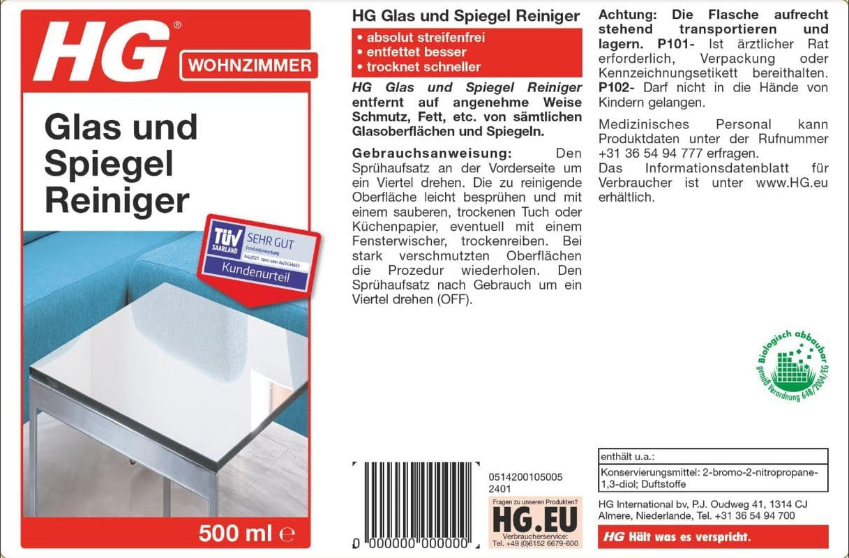 Glass and Mirror Cleaner, Streak-Free Glass Cleaner, Effectively Removes Grease & Dirt from Windows & Surfaces Quickly - 500Ml Spray (142050106)(Packing May Vary)