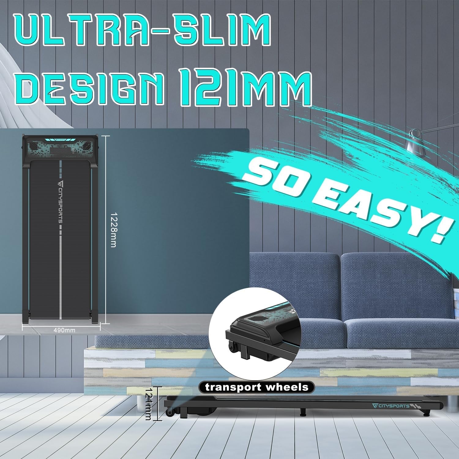Treadmills for Home,Under Desk Treadmill Ultra Slim Walking Pad with Remote,Led Display and Bluetooth Speaker,Compact Motorised Treadmill,No Assembly