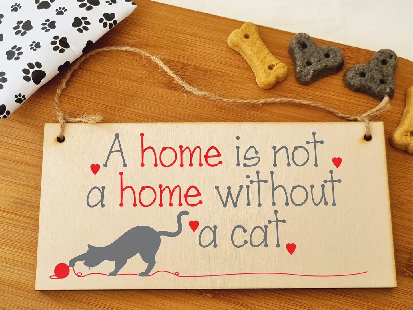 Handmade Wooden Hanging Wall Plaque Not a Home without a Cat Pet Lover Cat Mum Dad Sign