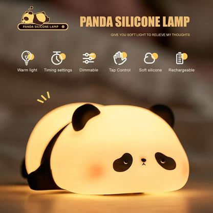 Panda Night Light for Kids Bedroom, Cute Animal Silicone Nursery Night Lamp Touch Control Nightlights USB Rechargeable Bedside Lamp for Baby Children Toddlers Women Teen Girls Breastfeeding Gift