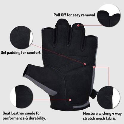 Weight Lifting Gloves Training Fitness Exercise Gym Workout Gloves – Goat Leather Suede Gel Padded Palm