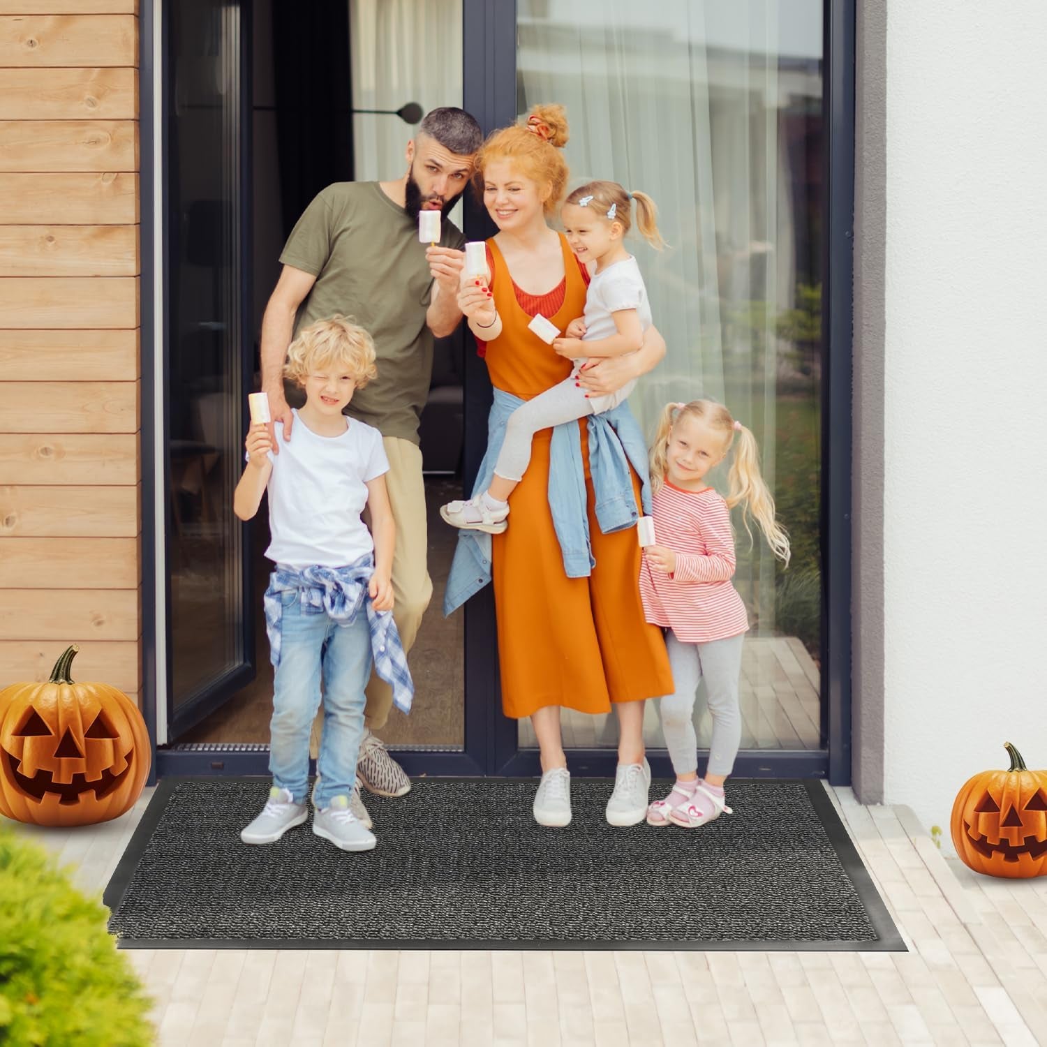 Washable Door Mats Indoor & Outdoor - Non-Slippery Heavy Duty - Stylish & Large Rubber - Perfect Dust Grabbing Doormats (Anthracite, 40Cm X 60Cm)