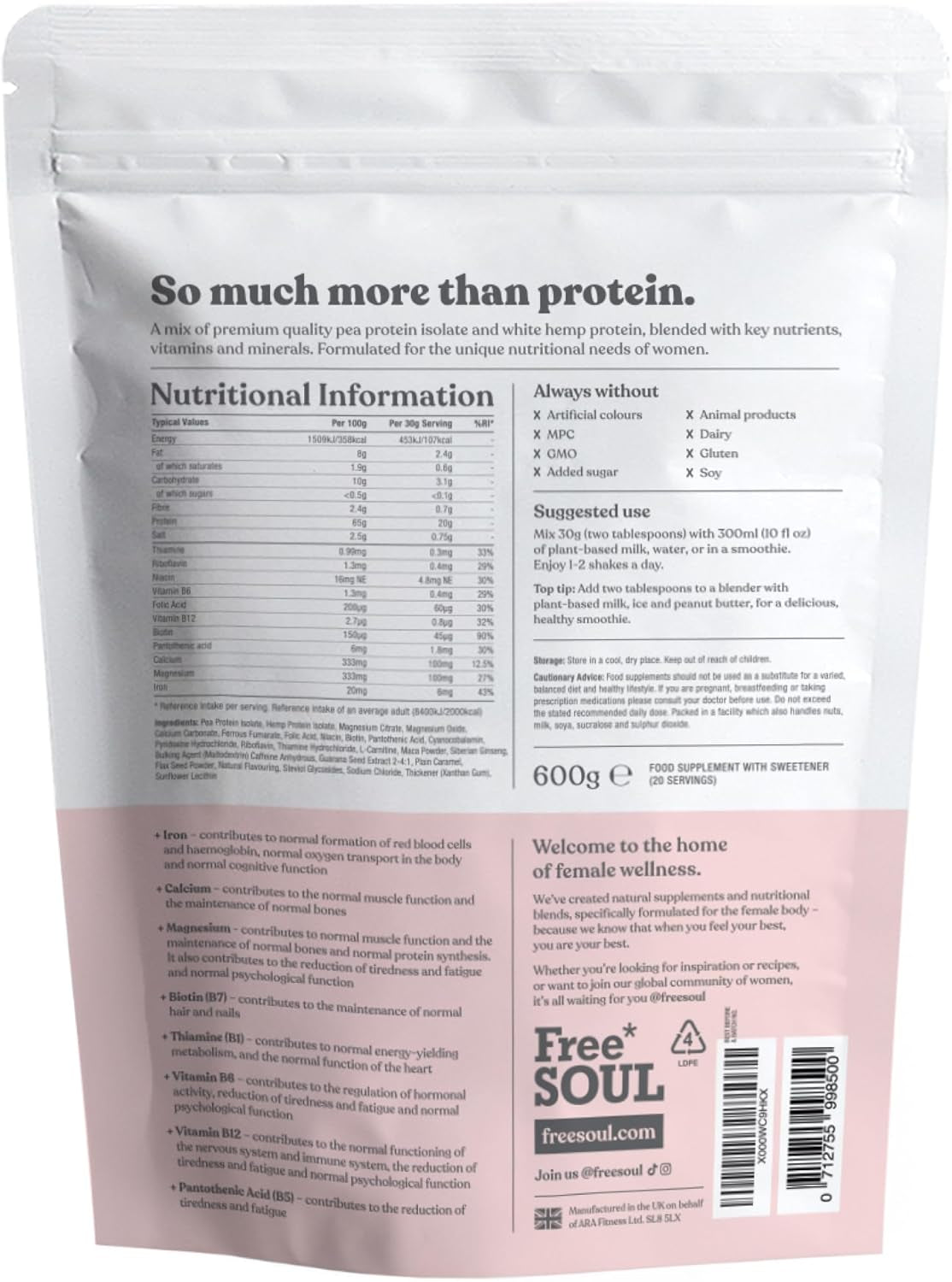 Vegan Protein Powder – Formulated for Women – 600G – 20G Protein with Added Nutrients – Gluten & Soy Free Plant Based Nutrition Shake – Pea and Hemp Isolate Protein (Vanilla)