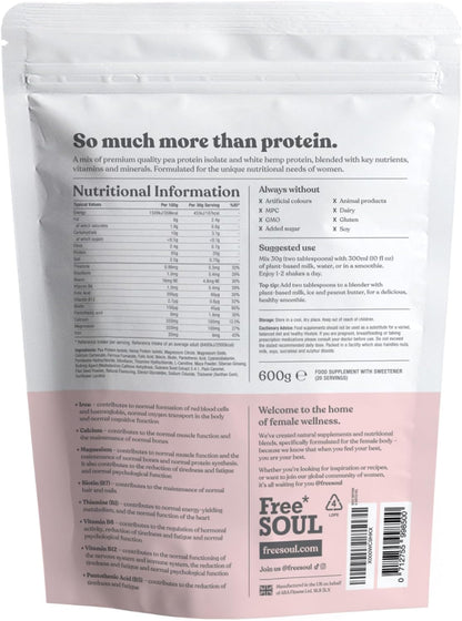 Vegan Protein Powder – Formulated for Women – 600G – 20G Protein with Added Nutrients – Gluten & Soy Free Plant Based Nutrition Shake – Pea and Hemp Isolate Protein (Vanilla)