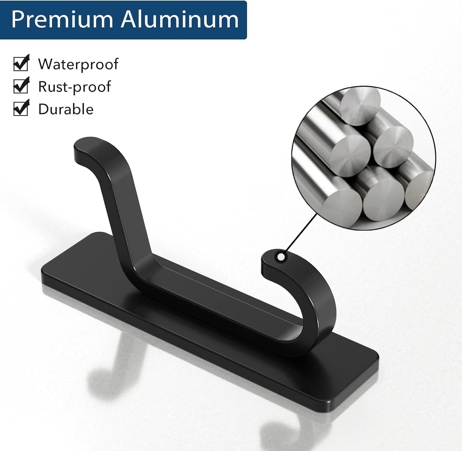 6-Pack Stick on Hooks for Hanging, Extra Sticky 6KG (Max), Coat Hooks for Door Self Adhesive, Metal Stainless Heavy Duty, for Towel Coat Hat Purse in Bathroom Shower, Black