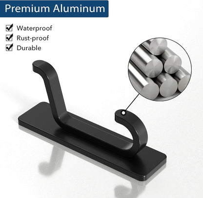 6-Pack Stick on Hooks for Hanging, Extra Sticky 6KG (Max), Coat Hooks for Door Self Adhesive, Metal Stainless Heavy Duty, for Towel Coat Hat Purse in Bathroom Shower, Black
