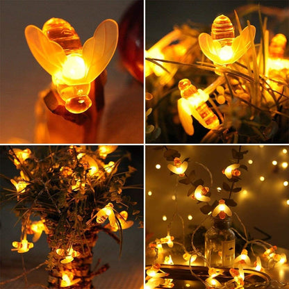 Solar Garden Lights, Honey Bee Fairy String Lights, 7M/24Ft 8 Mode Waterproof Outdoor/Indoor Garden Lighting for Flower Fence, Lawn, Patio, Festoon, Summer Party, Christmas, Holiday(Warm White)