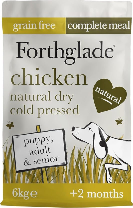 Dry Dog Food, Cold Pressed, (6Kg Resealable Bag) Chicken with Vegetables, Hypoallergenic Dog Food, Grain Free Complete Meal, Natural Puppy, Adult and Senior Dry Dog Food for Good Gut Health