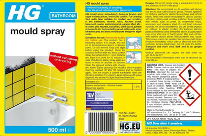 Mould Spray, Effective Mould Spray & Mildew Cleaner, Removes Mouldy Stains from Walls, Tiles, Silicone Seals & More - 500Ml , Pack of 1