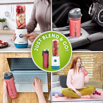 Blend Active Personal Blender & Smoothie Maker | 350W | 2 Portable Blend Active Bottles (600Ml) | Leak Proof Lids | White & Blue [VBL249]
