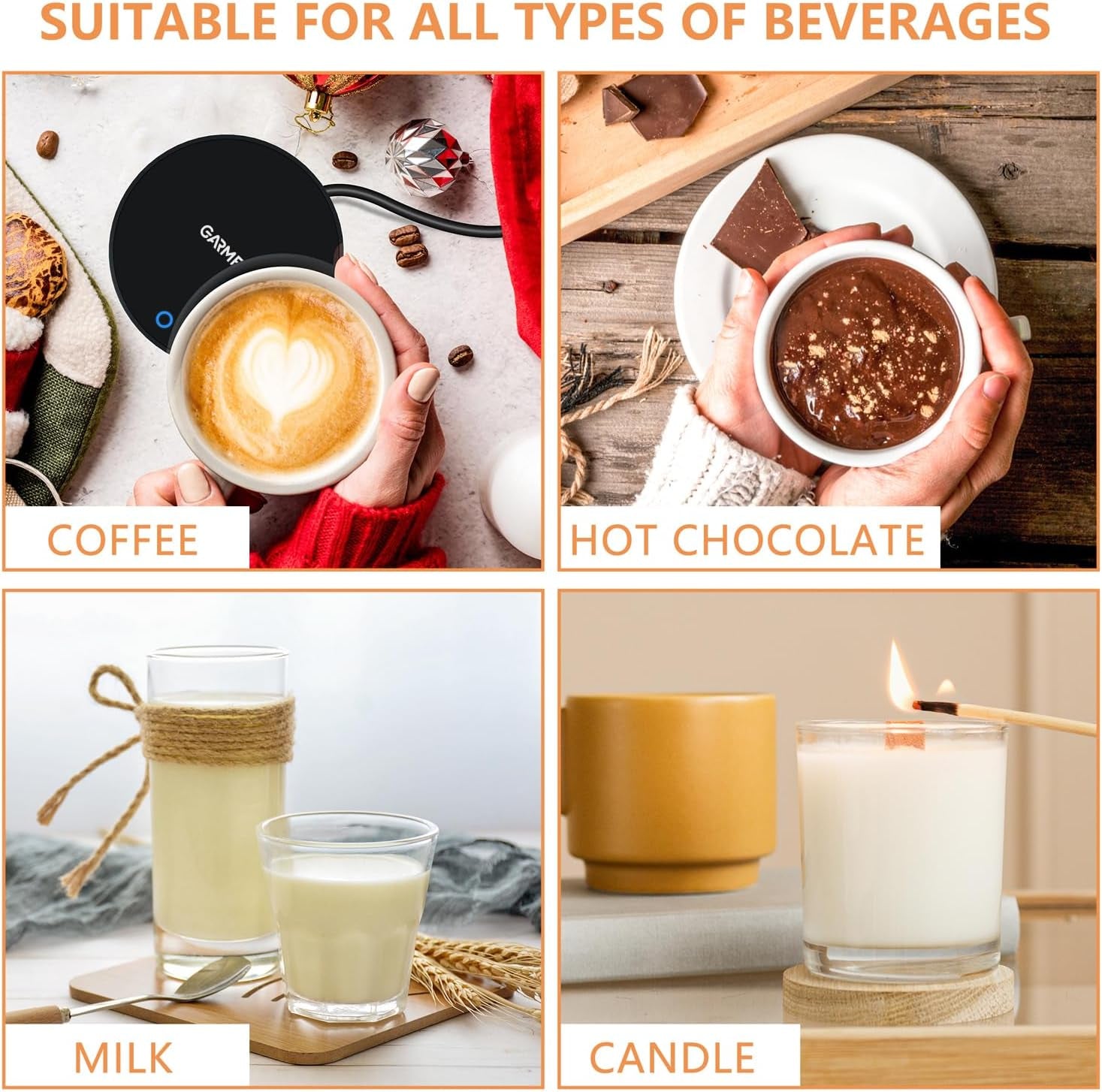 Mug Warmer Coffee Warmer - Cup Warmer with 2 Temperature Settings Smart Tea Warmer Portable Beverage Warmer Drink Warmer for Office丨Desk丨Cocoa丨Coffee丨Tea丨Milk丨Hot Drinks