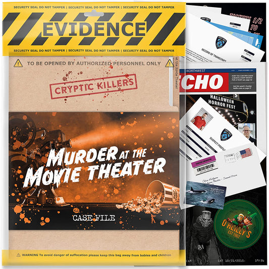 Unsolved Mystery Game - Cold Case Files Investigation - Detective Clues/Evidence - Solve the Crime - Individuals, Date Nights & Party Groups - Murder at the Movie Theater