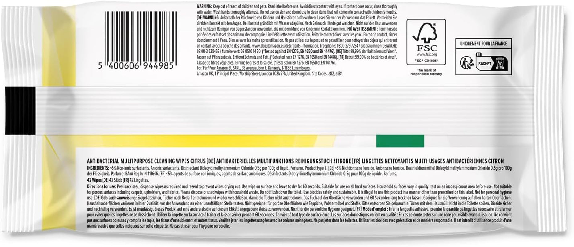 Antibacterial Multipurpose Cleaning Wipes Citrus, 252 Wipes 42 Count (Pack of 6)