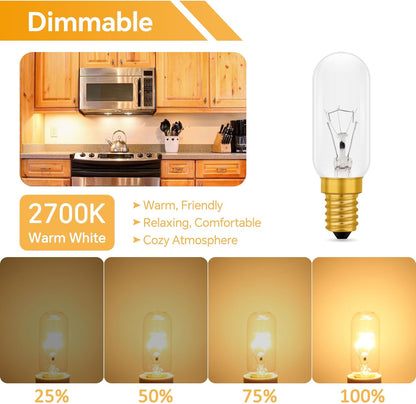 2 Pack Cooker Hood Bulbs, Dimmable E14 Small Edison Screw Bulb, Warm White 2700K, 350Lm, T25 Tubular Bulb for Extractor Fan, Sewing Machine, Refrigerator