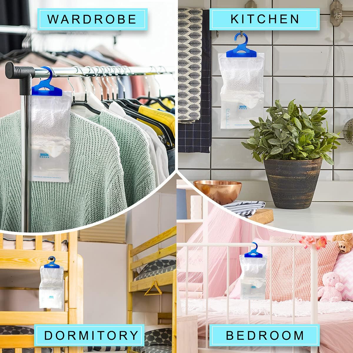 Wardrobe Dehumidifier Hanging Bags Pack of 12 Moisture Absorbers, Trap, Condensation, Dehumidifiers for Damp, Mould, Bedroom, Caravan, Bathroom, Basement, Office – 210G Each