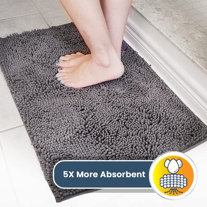 AS-SEEN-ON-TV Highly Absorbent Microfiber Door Mat and Pet Rug, Non Slip Thick Washable Area and Bath Mat Soft Chenille for Kitchen Bathroom Bedroom Indoor and Outdoor - Grey Medium 30"X19"