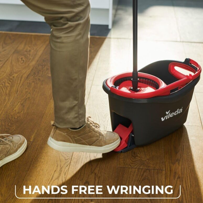 Turbo Microfibre Mop and Bucket Set, Spin Mop for Cleaning Floors, Set of 1X Mop and 1X Bucket,Grey/Red,48.5 X 27.5 X 28 Cm