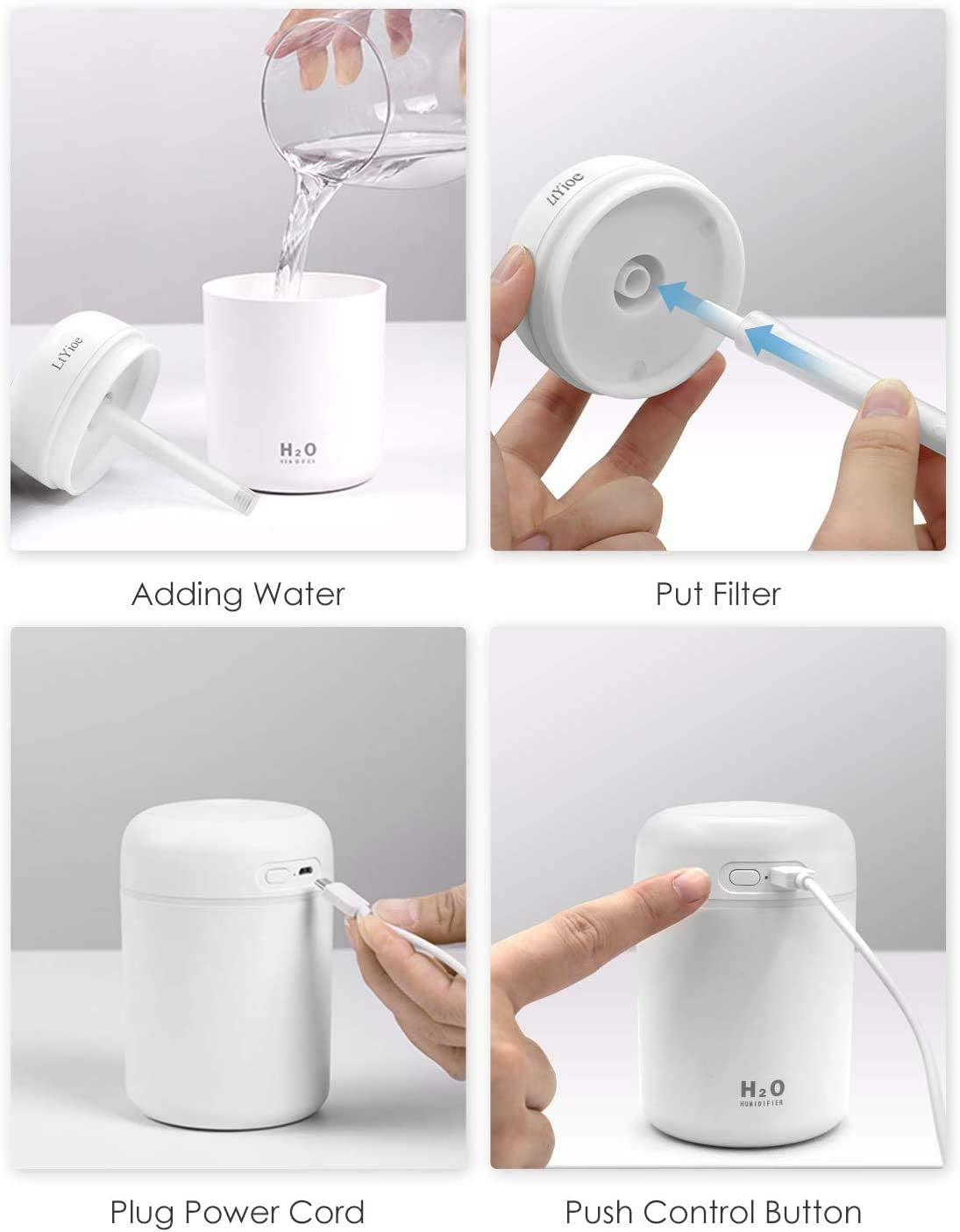 Humidifier Portable Mini Humidifiers for Bedroom, Personal Desktop Air Humidifier with Colorful Cycling Light, 2 Mist Modes and Auto Shut-Off, Super Quite for Office Home Car(White)