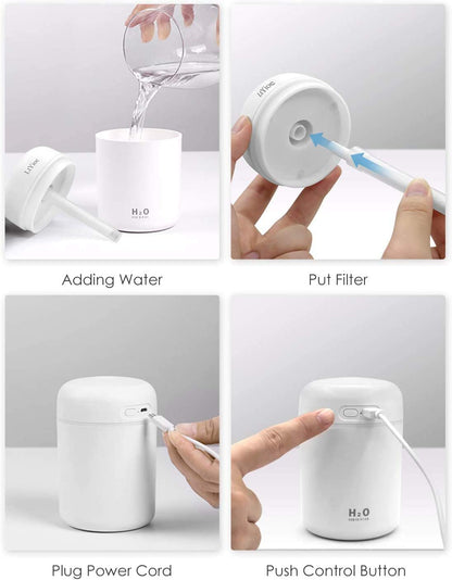 Humidifier Portable Mini Humidifiers for Bedroom, Personal Desktop Air Humidifier with Colorful Cycling Light, 2 Mist Modes and Auto Shut-Off, Super Quite for Office Home Car(White)