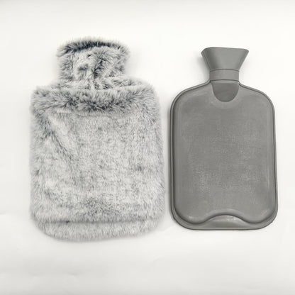 Hot Water Bottle with Luxury Cosy Faux Fur Cover,2L Leakproof Large Hot Water Bag for Neck,Shoulder,Hand Feet Warmer,Ideal for Women,Men(Grey)