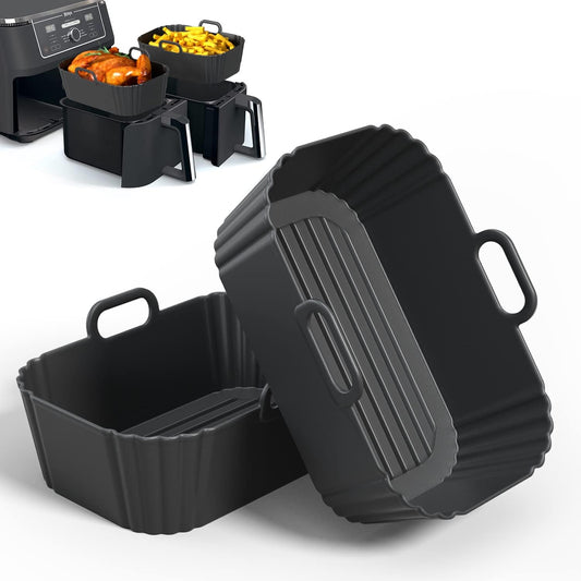 Silicone Air Fryer Liner 2Pack, Ninja Air Fryer Accessories, Repeatable Silicone Liners for Ninja Dual Air Fryer AF300UK AF400UK & Tower T17088, Silicone Air Fryer Pot Basket 7.6-9.5L