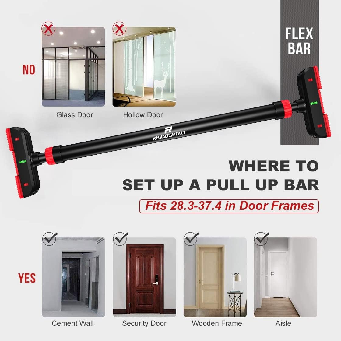 Door Pull up Bar Doorway Chin up Bar from 72-95 Cm (28.3In-37.4In) Workout Equipment No Screws