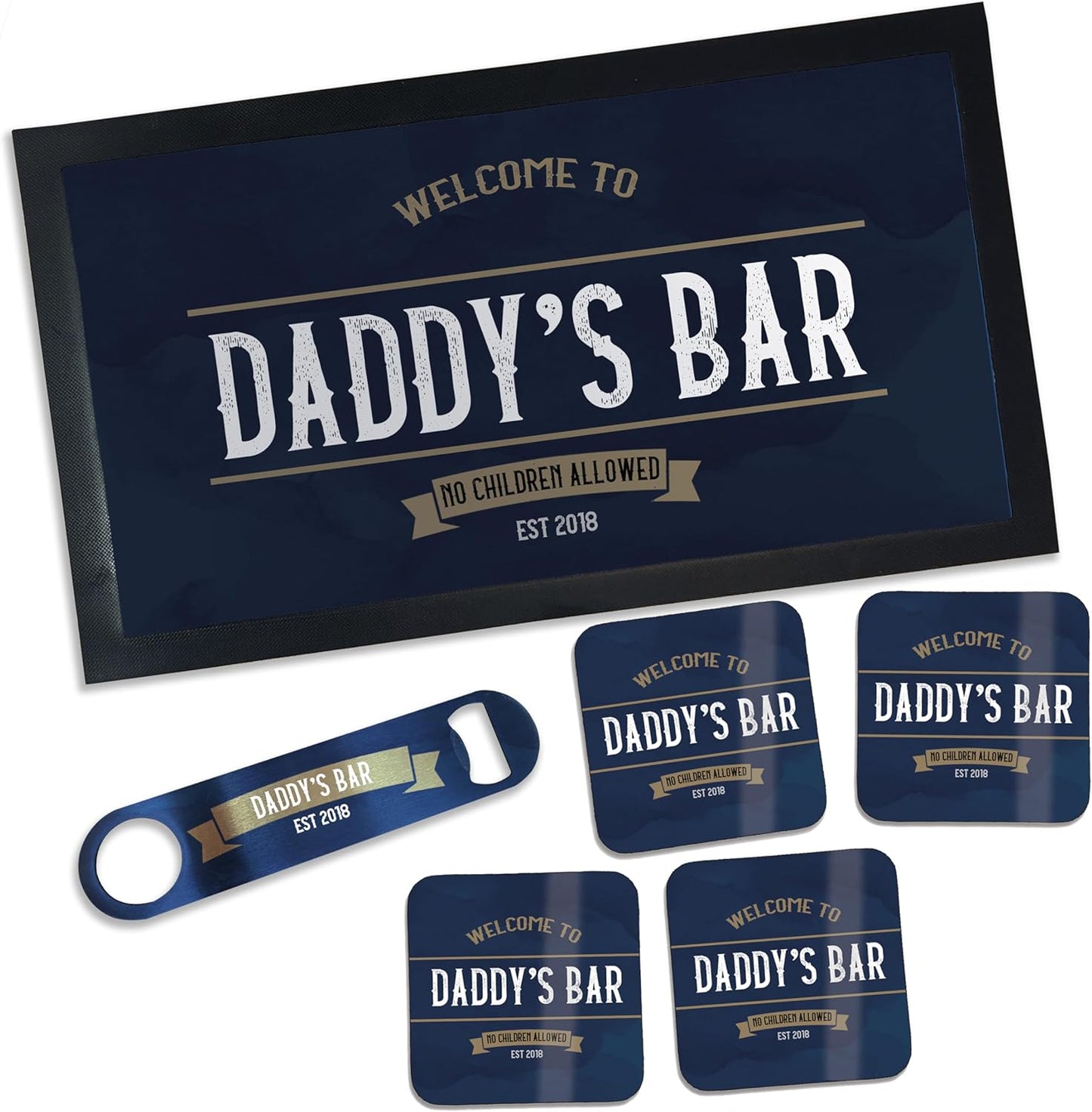 Personalised Bar Accessories for Home Pub - Bar Gift Set Custom Made Optics for Your Dads Home Bar | Choose from Bar Runners, Bottle Openers, Beer Mat Gifts