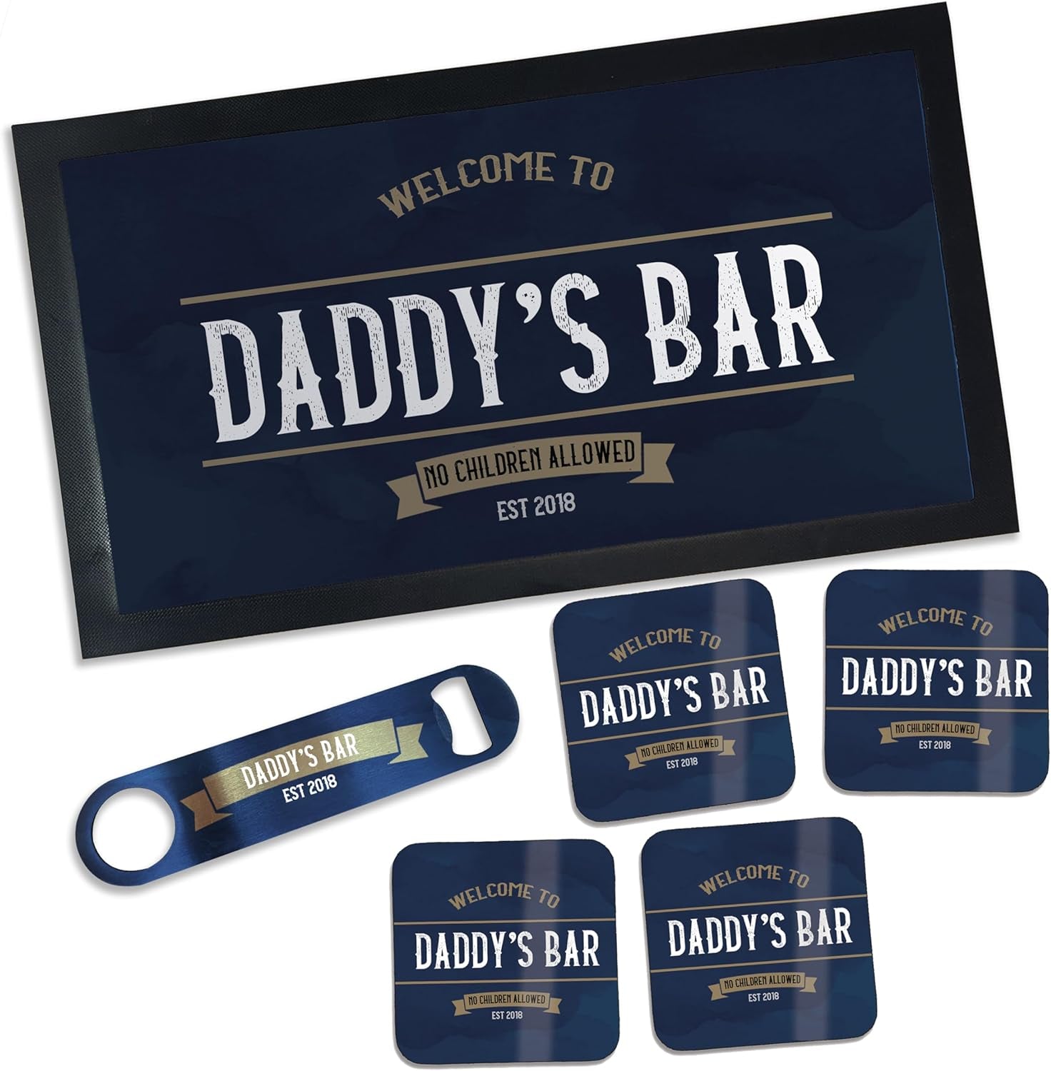 Personalised Bar Accessories for Home Pub - Bar Gift Set Custom Made Optics for Your Dads Home Bar | Choose from Bar Runners, Bottle Openers, Beer Mat Gifts