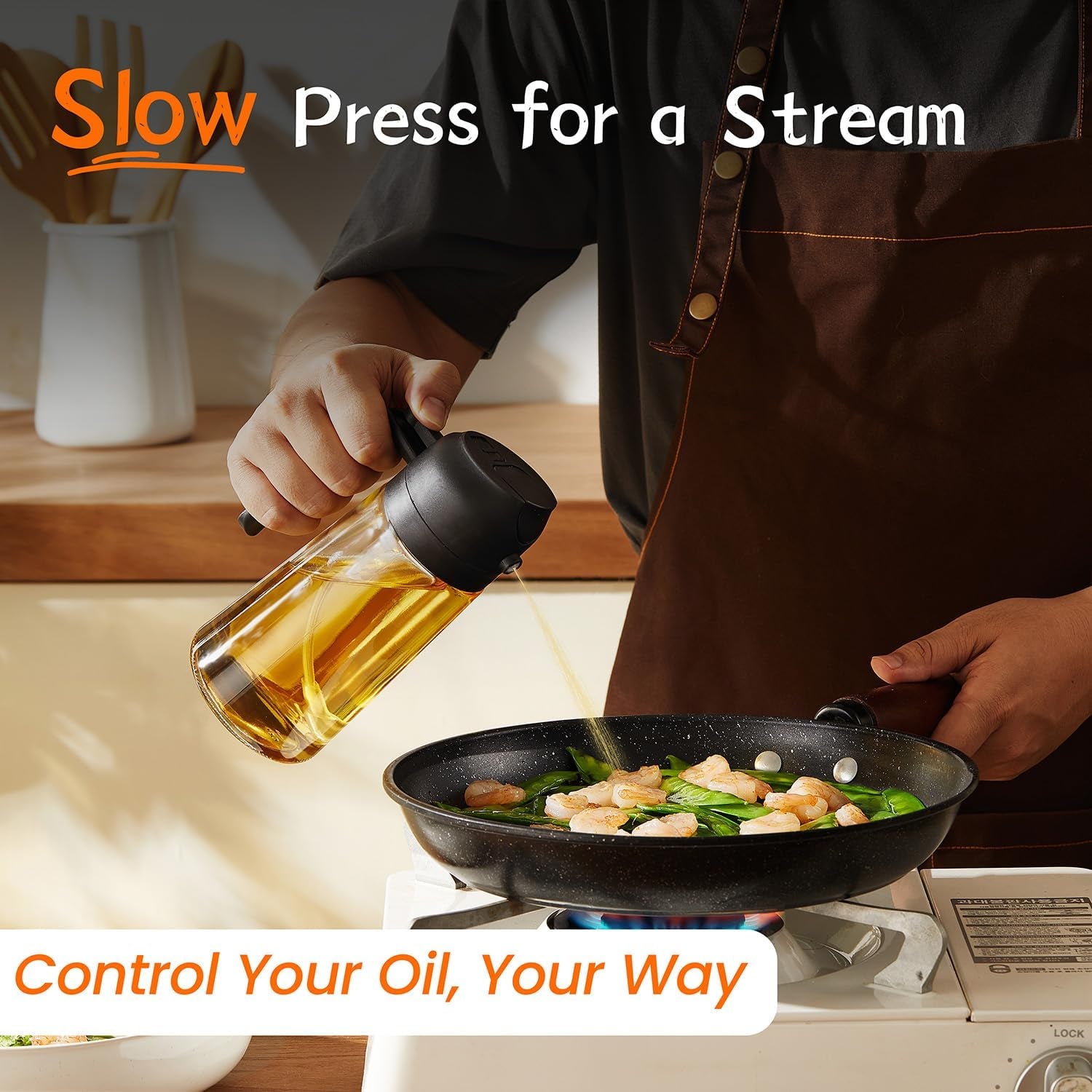 16Oz Olive Oil Spray Bottle - 2 in 1 Olive Oil Dispenser Bottle for Kitchen Accessories - Kitchen Gadgets, for Air Fryer - Black