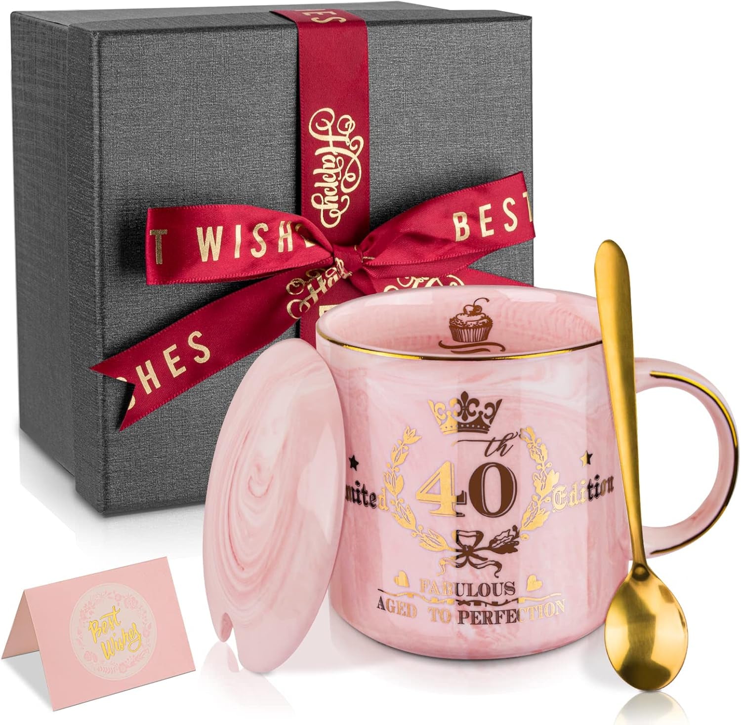 40Th Birthday Gifts for Women, Pink Birthday Gifts for Her, Aged to Perfection - Happy 40Th Birthday Mug Printed with Gold, 12Oz Ceramic Coffee Cup for 40Th Bday Women Friend, Wife, Sister, Gift Boxed