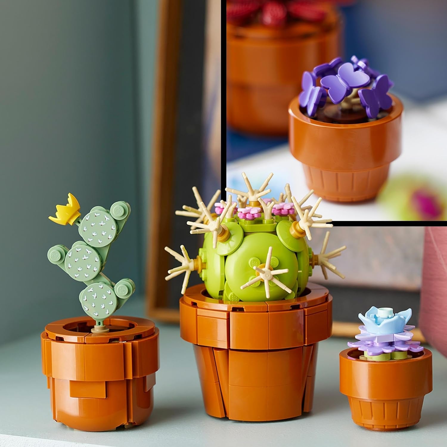 Botanicals Tiny Plants - 9 Potted Artificial Flowers Set for Indoors Incl. Faux Cactuses & Red Anthurium - Gift for Valentine'S Day for Women and Men - Home Decor - 10329